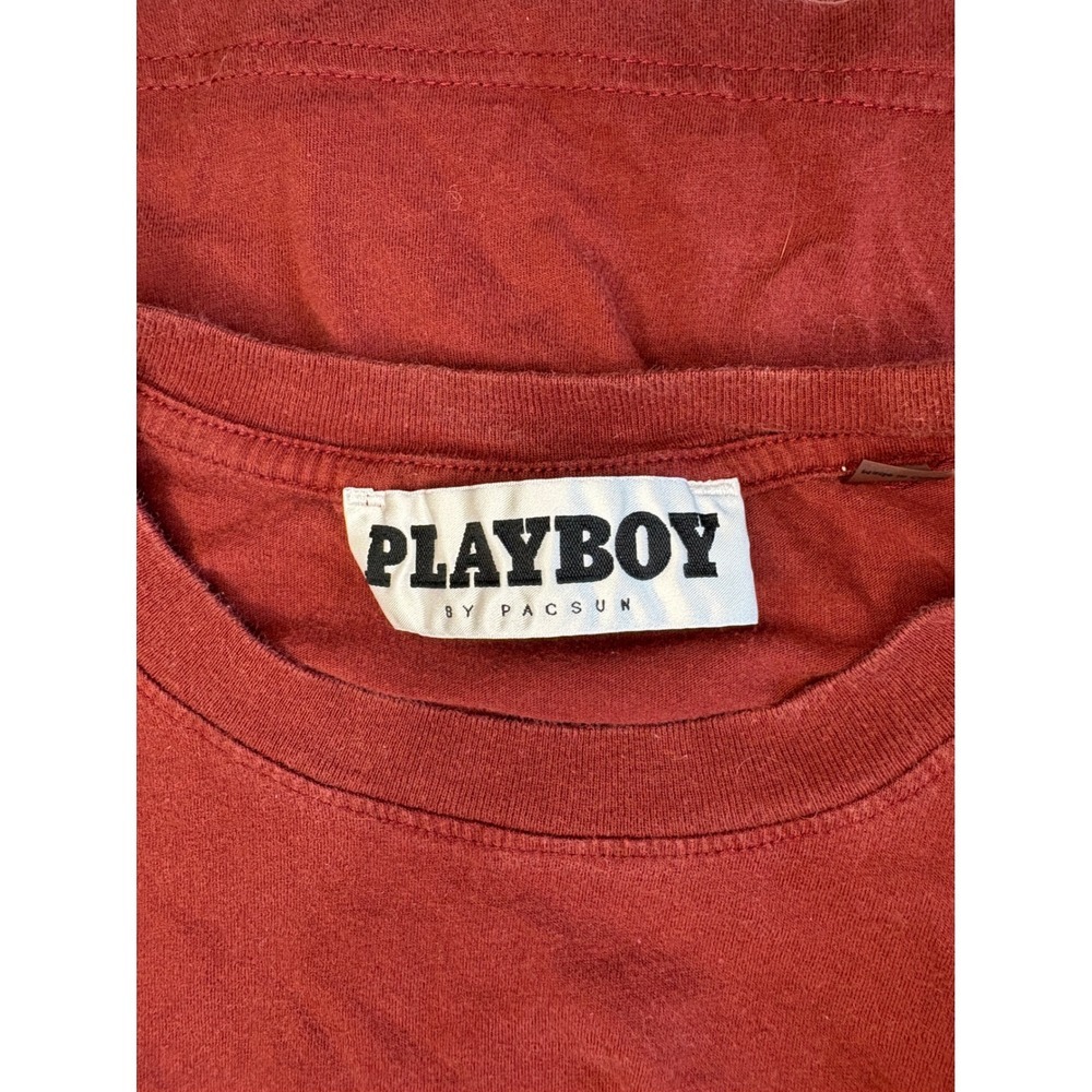 Playboy by PacSun Mens Graphic T-Shirt Burgundy Embroidered Bunny Girl Small - Picture 3 of 6